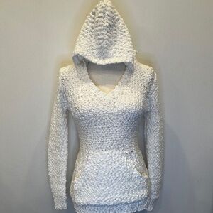 Venus White Hooded V-Neck Knit Sweater